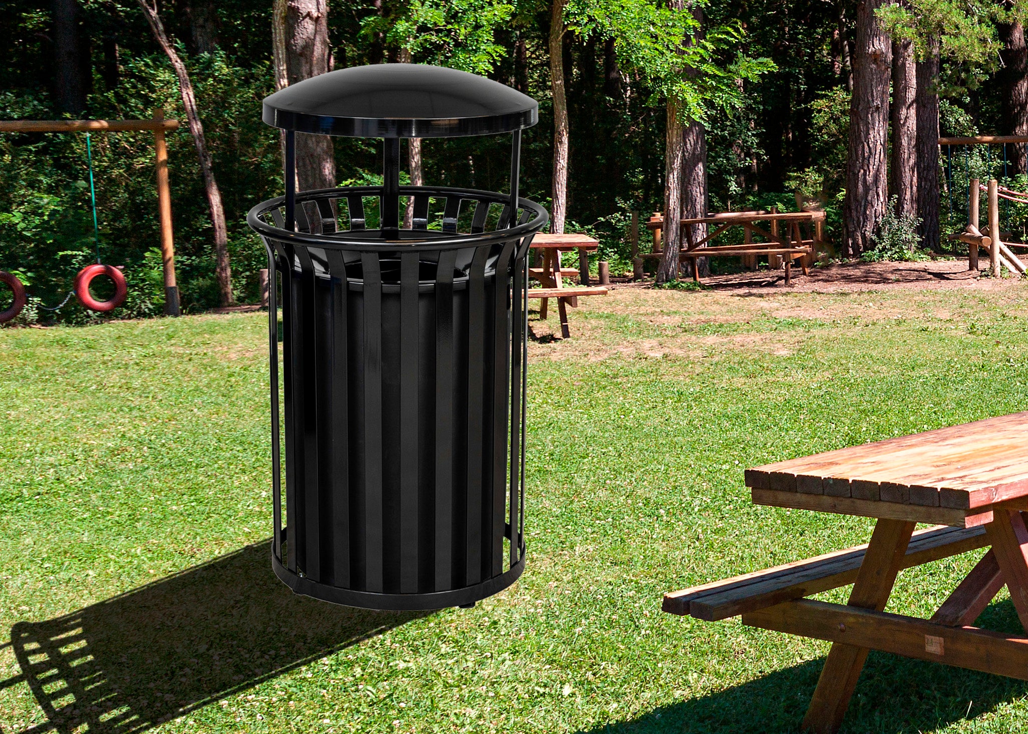 Streetscape Series Outdoor Waste & Recycling Receptacle With Canopy | 37 Gallon