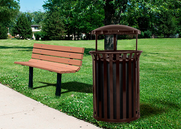 Streetscape Series Outdoor Waste & Recycling Receptacle With Canopy | 37 Gallon